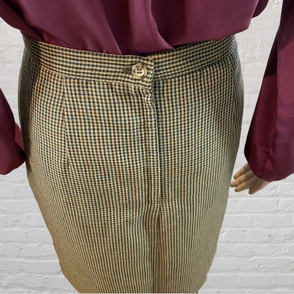 FUNDAMENTAL THINGS -- Mid-Lgth Skirt, Houndstooth, Beige/Green/Maroon, Back Zip - Picture 5 of 12